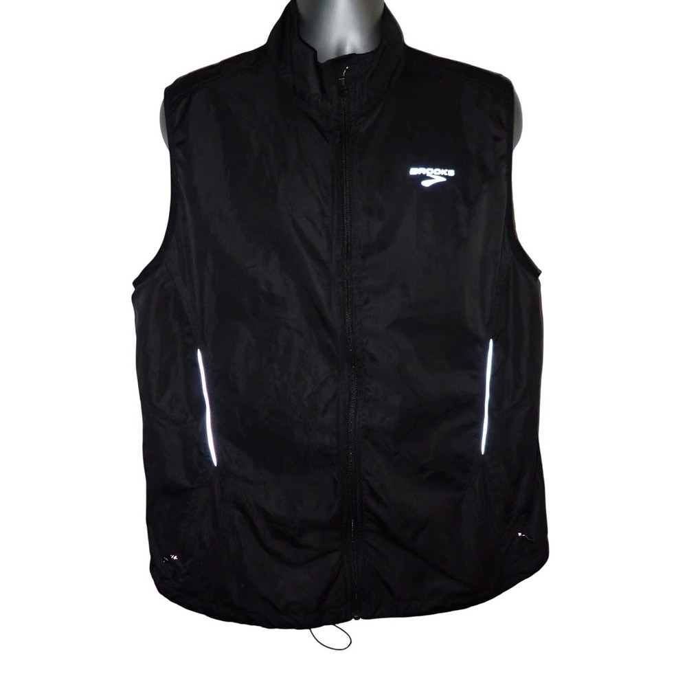Brooks Men's Running Vest Black Reflective Full Zip Shelter Technology XL